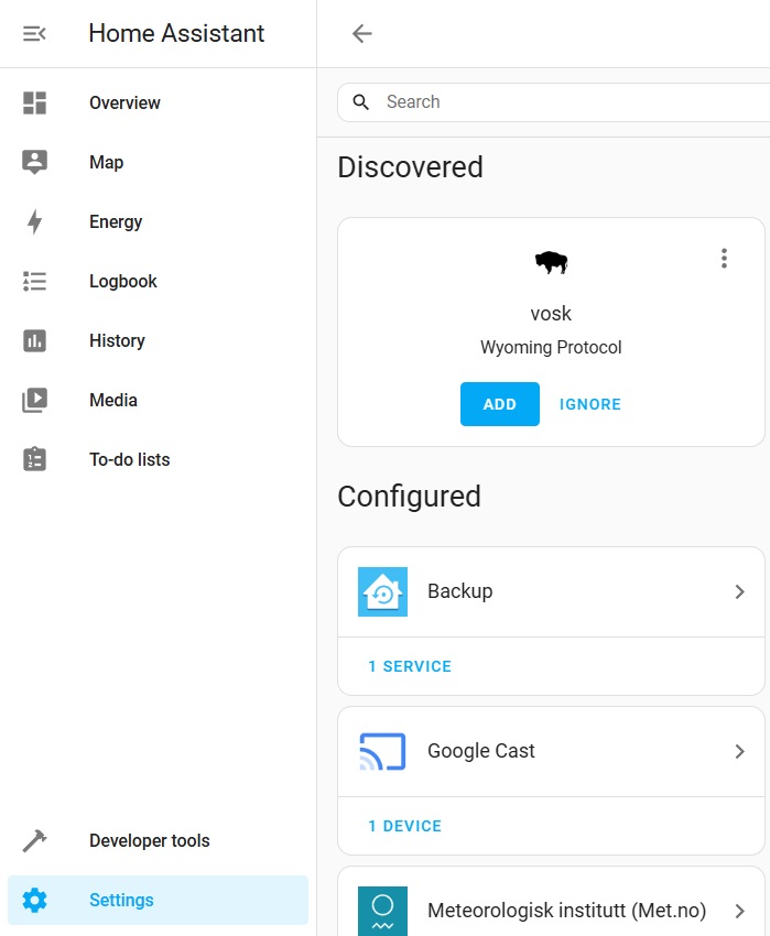 Home Assistant - add Vosk add-on