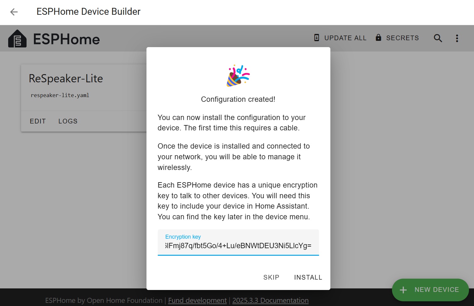 ESPHome add new device - skip