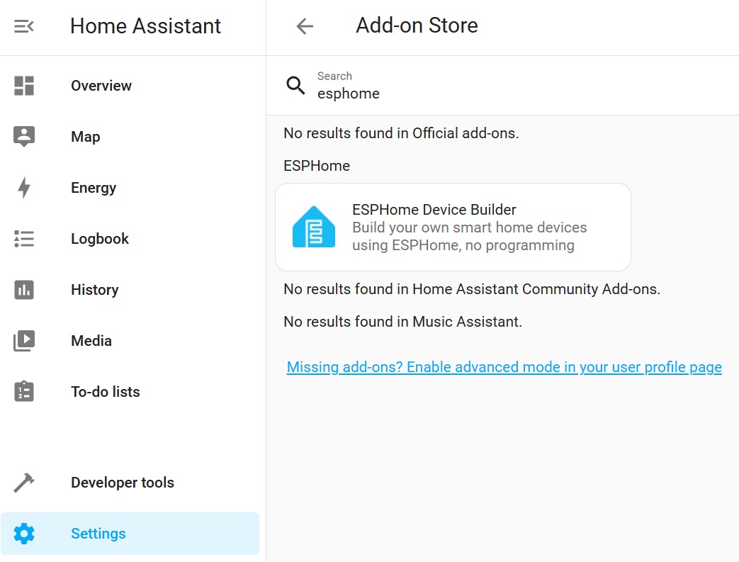 ESPHome add-on search