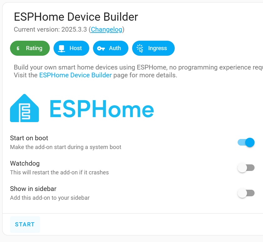 ESPHome add-on start